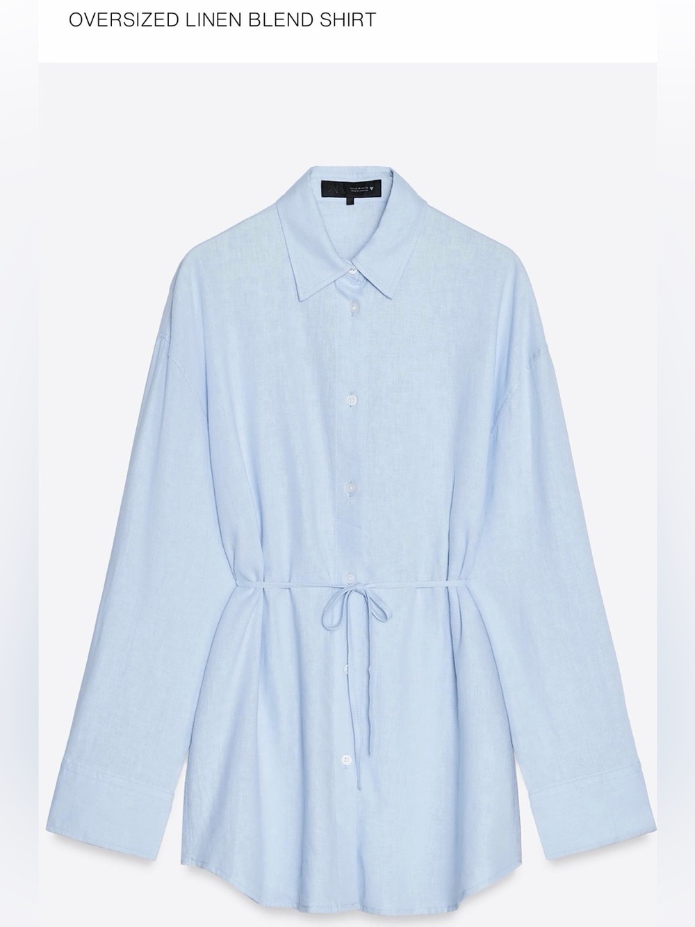 Zara Light Blue Oversized Linen-Blend Button Down Shirt
